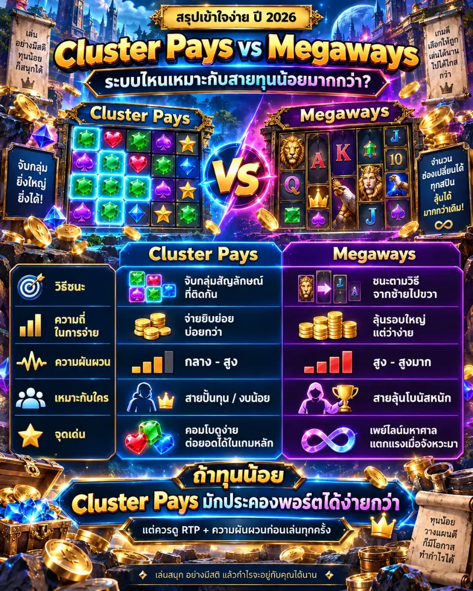 เปรียบเทียบ Cluster Pays กับ Megaways
