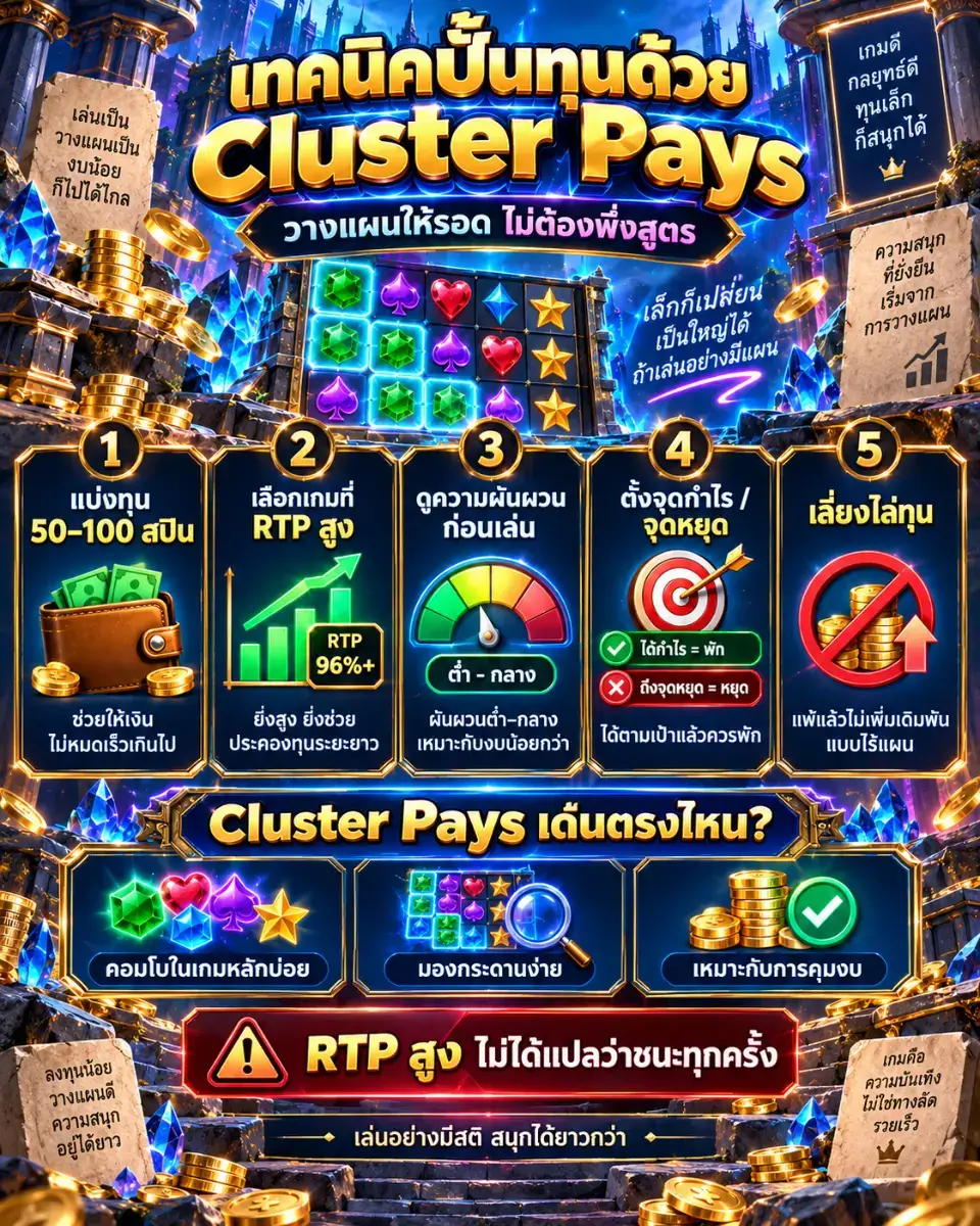 เทคนิคเล่นสล็อต Cluster Pays สำหรับคนทุนน้อย